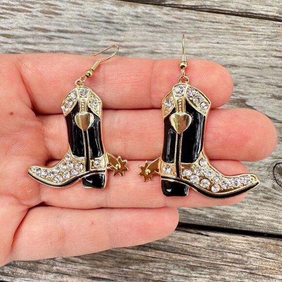 Vintage Jewelry Black Cowboy Boots earrings Cowboy Boot Earrings Western Rodeo - Picture 2 of 2